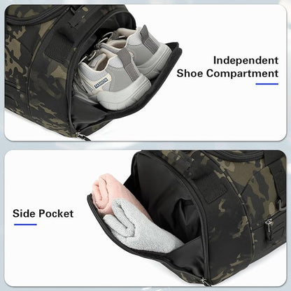 Gym Bag for Men Women 45L Sports Duffle Bag for Travel Tactical Military Duffel Bag with Shoe & Laptop Compartment Lightweight Medium Weekender Travel Bags for Fitness Training Workout, Camo