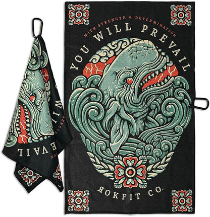 RokFit Gym & Golf Towel – Multi-Use, Quick-Dry, Durable Utility Towel with Bold Graphic and Carabiner Clip (You Will Prevail)