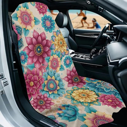 Bulopur Boho Mandala Floral Sweat Proof Towel for Car Seat Soft Comfortable Car Seat Towel Front Seats Cover After Gym Beach Yoga Workout Removable Bohemian Automotive Accessories