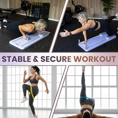 Premium Pilates Reformer Board with Resistance Bands Set – Foldable Home Pilates Machine with Push-Up Bars, Pilates Bar & Fabric Bands for Full-Body Workout, Core Strength & Glute Training