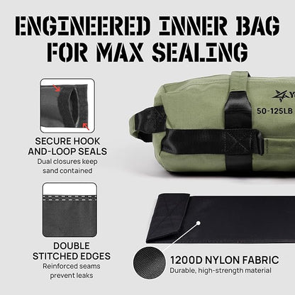 Yes4All Sandbags for Working Out, Adjustable Sand Bags for Weight Training with Handles, Multiple Colors & Sizes 5-200lbs