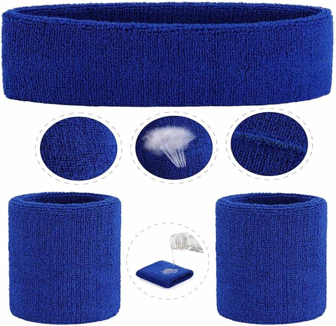 ONUPGO Sweatband Set Sports Headband Wristband Set Sweatbands Terry Cloth Wristband Wrist Sweatband Headbands Moisture Wicking Sweat Absorbing Head Band