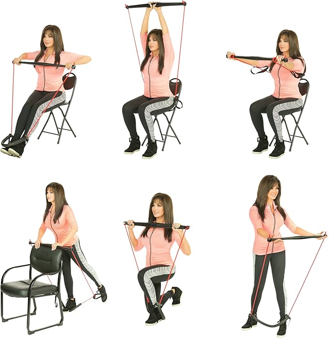 Core System Portable Home Gym - Resistance Trainer All-in-One Band + Bar Kit, Full Body Workout: Improve Fitness, Build Muscle, Strength Exercises with Marie Osmond Workout DVD Included