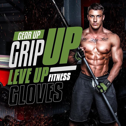 QTF Weight Lifting Gym Workout Gloves with Long Wrist Strap, Fingerless Gym Gloves for Men & Women, Full Palm Protection, for Weightlifting, Training, Fitness, Hanging