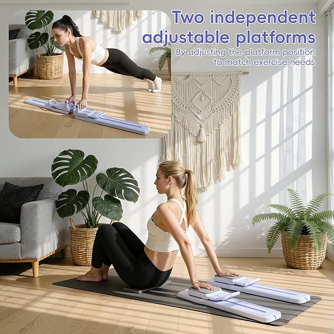 Split Pilates Board with Resistance Bands, Foldable Reformer Equipment Kit for Full Body at Home Workout, 57x5.9x37.4 Inches