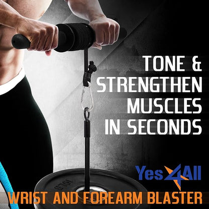 Yes4All Wrist and Forearm Blaster, Build Massive Grip Strength & Muscles with Steel Wrist Roller & Forearm Roller, Heavy Duty Arm Blaster Fits 1" & 2" Weight Plates, Improve Lifting Power