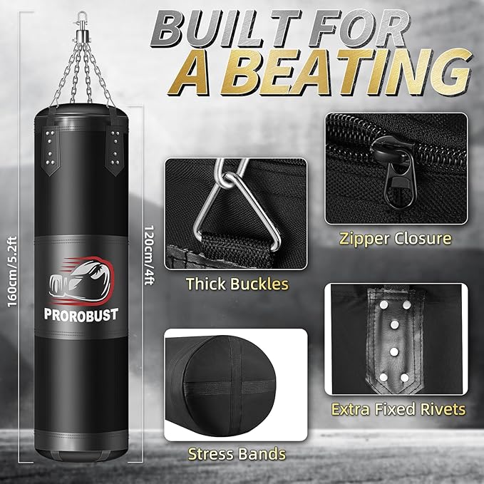 Prorobust Punching Bag for Adults, 4ft Oxford Heavy Boxing Bag Set with 12oz Gloves for MMA Kickboxing Boxing Karate Home Gym Training (Unfilled)