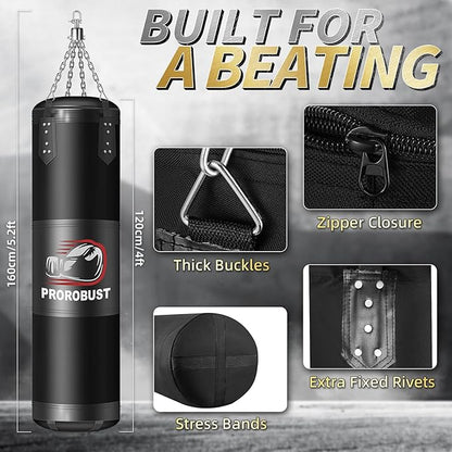 Prorobust Punching Bag for Adults, 4ft Oxford Heavy Boxing Bag Set with 12oz Gloves for MMA Kickboxing Boxing Karate Home Gym Training (Unfilled)