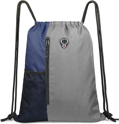 BeeGreen Grey Drawstring Backpack Sports Gym Bag For Women Men Large Draw String Bags Pack With Zipper and Water Bottle Mesh Pockets Workout Bag