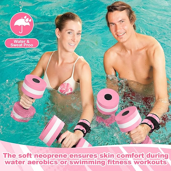Water Aerobics Set, 4 Piece Pool Exercise Kit (2 Aqua Dumbbells + 2 Ankle/wrist Weights), EVA Foam, Low-impact Workout