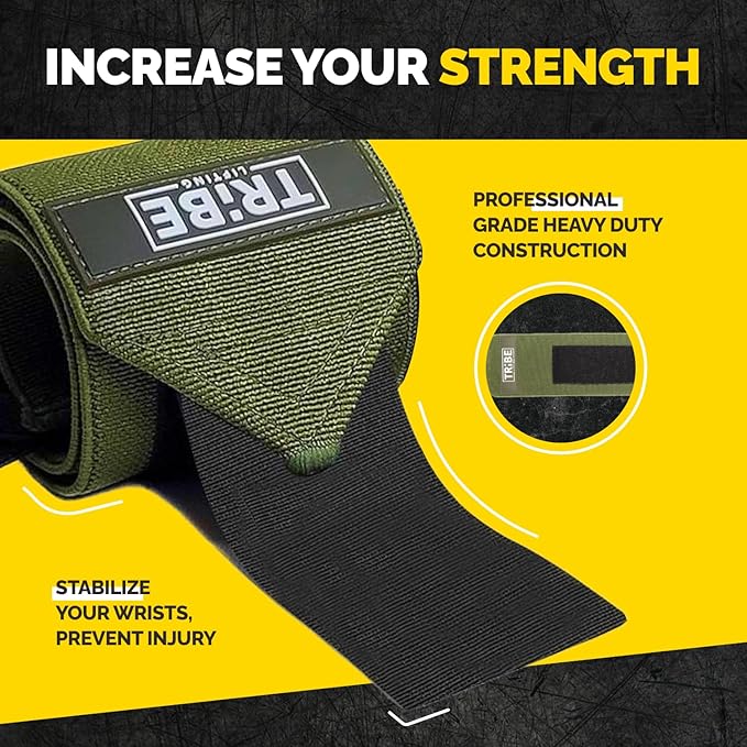 Tribe Lifting Heavy Duty Wrist Wraps & Lifting Straps for Weightlifting - Wrist Straps for Weightlifting Men with Silicone Grip & Padding - Gym Wrist Wraps and Lifting Straps