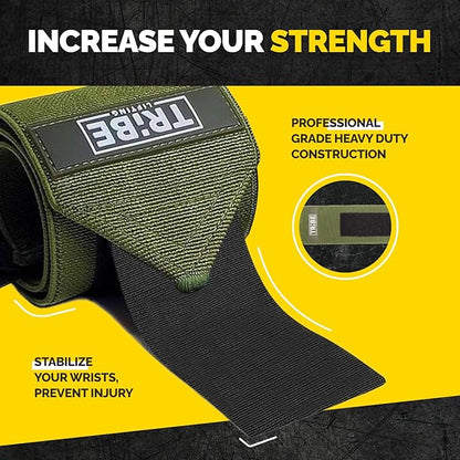 Tribe Lifting Heavy Duty Wrist Wraps & Lifting Straps for Weightlifting - Wrist Straps for Weightlifting Men with Silicone Grip & Padding - Gym Wrist Wraps and Lifting Straps