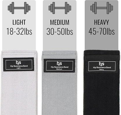 Healthsmart Fabric Resistance Bands, Targets Abs, Glutes, Quads, Calves, Hamstrings, 3 Bands with Variable Resistance Levels, Minimum 15lbs and Maxes at 70lbs, Travel Case & Exercises Included