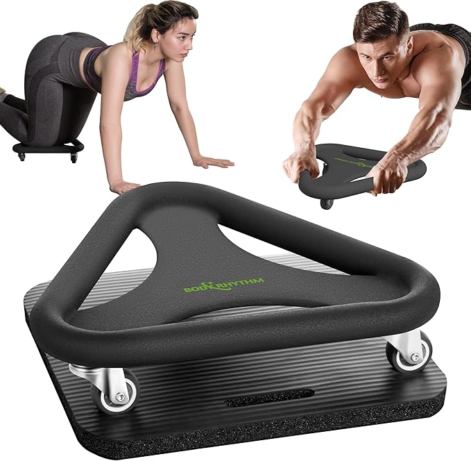 BODY RHYTHM Abdominal & Core Coaster Strength Workout Trainer, Ab Wheel Roller Exercise Machine with Knee Mat for Home Gym Workout Fitness.