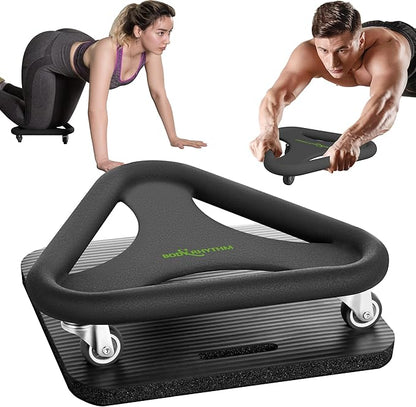 BODY RHYTHM Abdominal & Core Coaster Strength Workout Trainer, Ab Wheel Roller Exercise Machine with Knee Mat for Home Gym Workout Fitness.