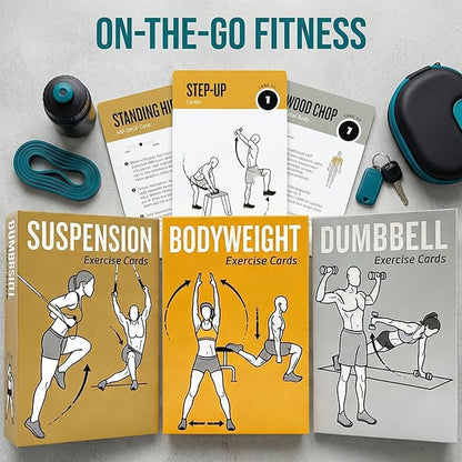 Bodyweight & Dumbbell & Suspension1 Workout Cards - 150 Large 5"x3.5" Exercise Cards with 36 Strength Moves, Home & Gym Fitness Cards for Men & Women, Beginner Fitness Guide