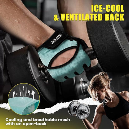 Ventilated Weight Lifting Gloves, Thick Padded Workout Gym Gloves with Full Palm Protection & Grip & Shock Absorption for Women & Men's Fitness Exercise Training