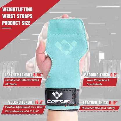 COFOF Weight Lifting Wrist Strap, Double Layer Leather Wrist Strap for Deadlift and Powerlifting, Adjustable Neoprene Padded Gym Workout Lifting Hooks (Pair)