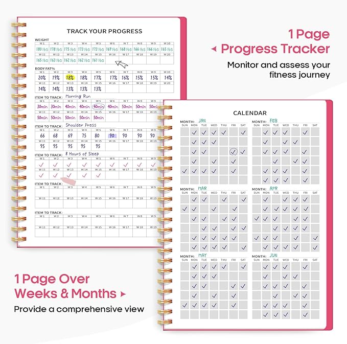 Fitness Workout Journal for Women & Men, A5(5.5" x 8.4") Workout Log Book Planner for Tracking, Progress, and Achieving Your Wellness Goals-Berry Pink