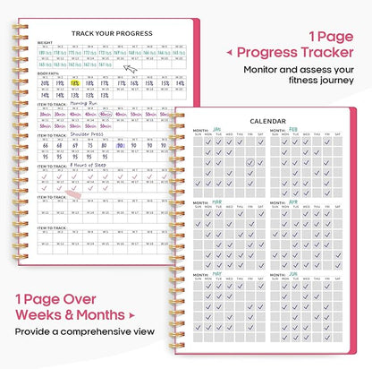 Fitness Workout Journal for Women & Men, A5(5.5" x 8.4") Workout Log Book Planner for Tracking, Progress, and Achieving Your Wellness Goals-Berry Pink