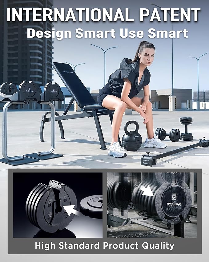 BYZOOM FITNESS Pure Series Adjustable Dumbbell - 12.5/25/27.5/75lb - ONE UNIT OR PAIR(check QTY before purchase) - 5-in-1/ 10-in-1 / 21-in-1 Flexible Hand Weights for Home Gym, Strength Training & Fitness Workouts, White OR Black