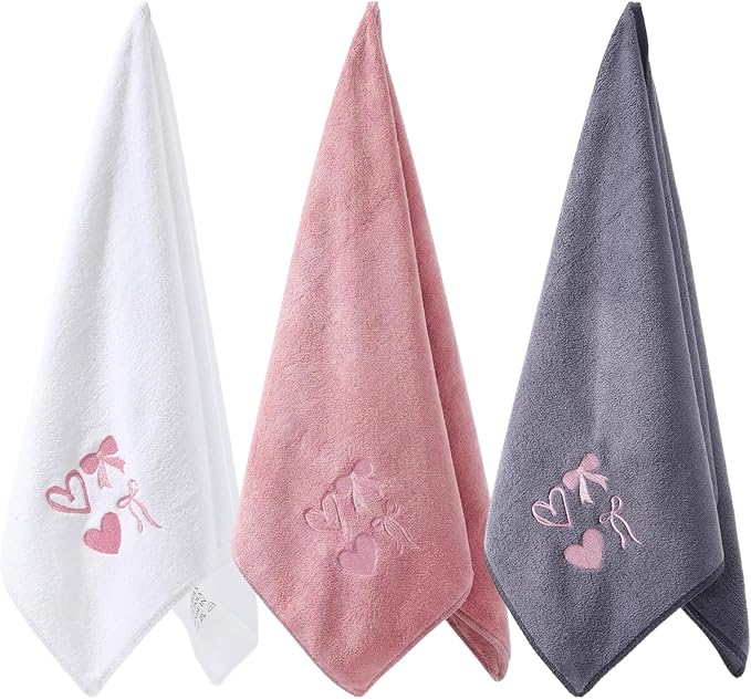 3 Pack Pink Bow Microfiber Gym Towel Set for Women Soft Quick-Drying Gym Sweat Sports Workout Towels 400 GSM 30" x 14" Workout Yoga Accessories for Women Hot Yoga Exercise Working Out