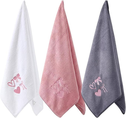 3 Pack Pink Bow Microfiber Gym Towel Set for Women Soft Quick-Drying Gym Sweat Sports Workout Towels 400 GSM 30" x 14" Workout Yoga Accessories for Women Hot Yoga Exercise Working Out