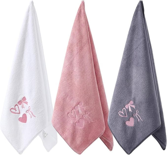 3 Pack Pink Bow Microfiber Gym Towel Set for Women Soft Quick-Drying Gym Sweat Sports Workout Towels 400 GSM 30" x 14" Workout Yoga Accessories for Women Hot Yoga Exercise Working Out