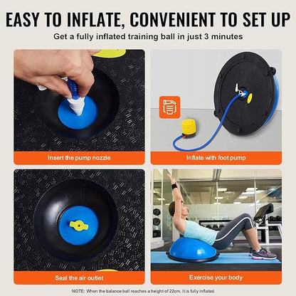Half Exercise Ball Trainer 23 inch Balance Ball Trainer 1500lbs Capacity Stability Ball with Resistance Bands & Foot Pump, Strength Fitness Ball for Home Gym Full Body Workout