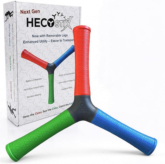 HECOstix Hand-Eye Coordination Trainer (Red/Green/Blue) – Reaction Time & Reflex Tool with Removable Legs | Improves Agility, Focus, & Multisensory Skills | Sports, Fitness, & Fun | All Ages