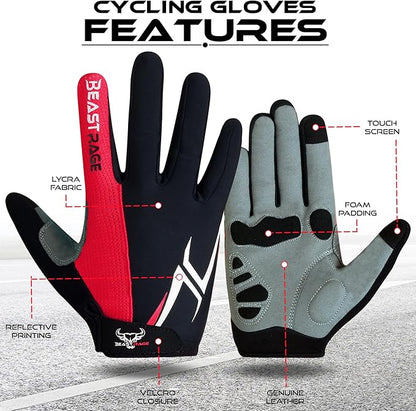BEAST RAGE Half Finger Cycling Gloves for Men Women, Gel Padded Anti-Slip Shock Absorbing Weight Lifting Gym Gloves Cycle Mountain Bike Gloves for MTB, Biking, Hiking