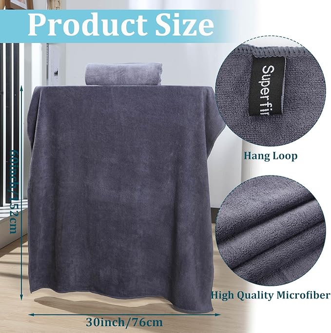 Tegeme 6 Pcs Microfiber Bath Towel Set 30 x 60 Bath Towel, Quick Drying, Oversized, Soft, Absorbent Sweat, Large Fitness Towels for Beach Bathroom, Sports, Yoga, Pool, Gym, Men & Women (Multicolor)