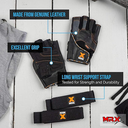 MRX Weight Lifting Pro Level Gloves with 18 Inches Long Wrist Strap Gym Workout Exercise & Fitness in