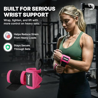 DMoose Fitness Wrist Wraps for Weightlifting 18" - Heavy Duty Gym Wrap with Hand Thumb Loop for Support & Pain Relief, USPA Approved Powerlifting, Weight Lifting Wrist Straps for Men & Women Work Out