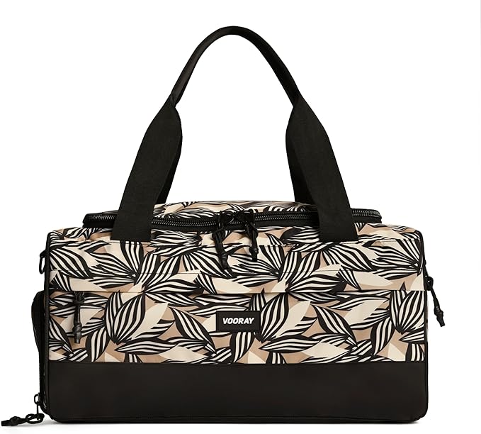 Vooray 23L Boost Duffel Bag – Small Travel & Sports Gym Bag for Women and Men with Shoe Pocket, Weekender for Overnight Football, Travel, Hospital Stays or Workout - Textured Leaves