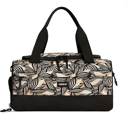 Vooray 23L Boost Duffel Bag – Small Travel & Sports Gym Bag for Women and Men with Shoe Pocket, Weekender for Overnight Football, Travel, Hospital Stays or Workout - Textured Leaves