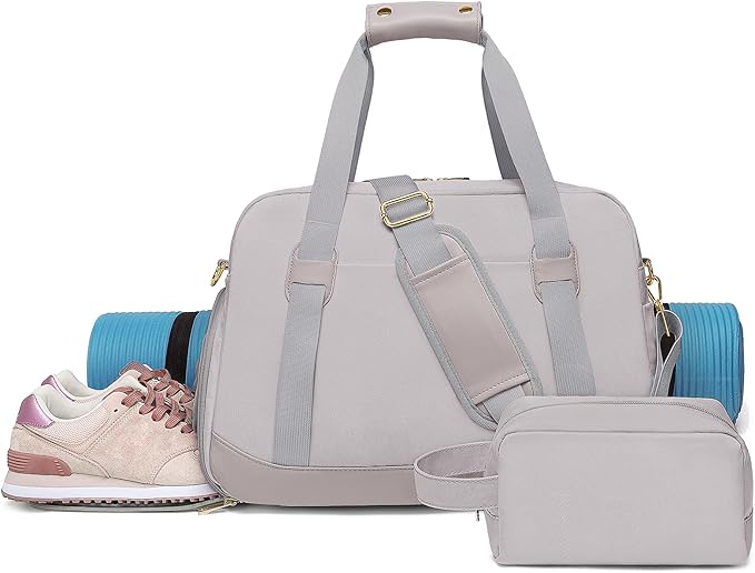 Sports Gym Bag for Women, Travel Duffle Bag with Shoe Compartment & Wet Pocket, Fitness Yoga Bag