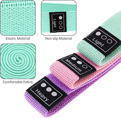 Fabric Resistance Bands - 3-Pack Set, Long Cloth Exercise Bands for Home Workout Strength Training, Yoga & Pilates | with Storage Bag