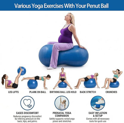 Peanut Ball for Kids Therapy,Anti-burst Exercise Ball With Pump 90x45cm Yoga Ball Gym Quality Fitness Ball for Pregnancy Birth Exercise Physical Therapy, for Child Training, Women, Men