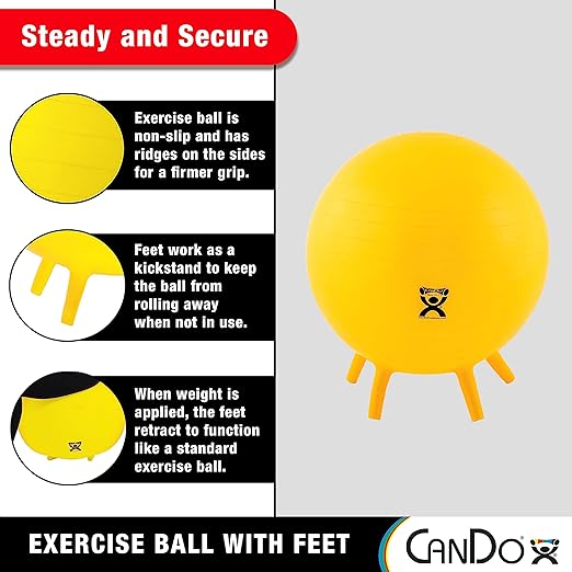 CanDo 30-1893 Non-Slip Inflatable Exercise Ball with Stability Feet for Exercise, Workout, Core Training, Stability, Yoga, Pilates, Balance Training Gym, Office, Home,Classroom. Green, 26”