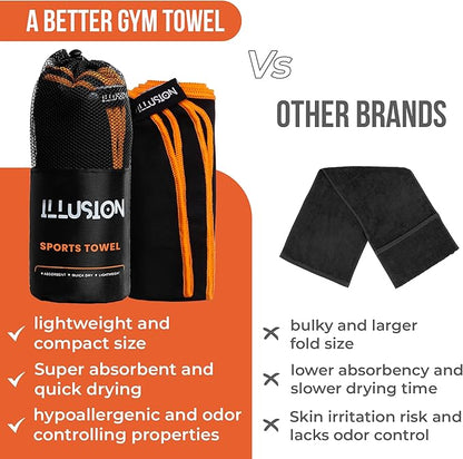 illusion Small Microfiber Gym Towels for Men and Women Active Sports (32" L x 16''W)-Lightweight Quick Dry Gym Towel for Sweat-Workout Towels Ideal for Yoga, Camping, Running, and Outdoor Activities