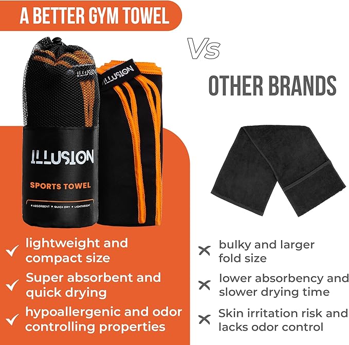 illusion Small Microfiber Gym Towels for Men and Women Active Sports (32" L x 16''W)-Lightweight Quick Dry Gym Towel for Sweat-Workout Towels Ideal for Yoga, Camping, Running, and Outdoor Activities