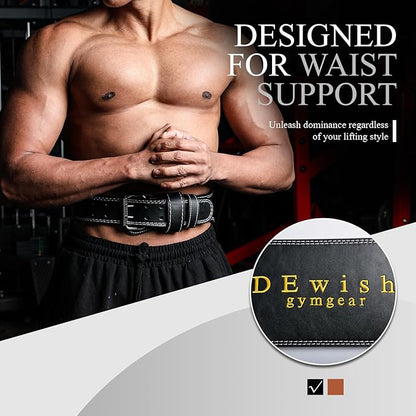 10 Adjustable Holes Genuine Leather Weightlifting Belt, 4”& 6”Width, Double Prong Power Belt for Gym Bodybuilding, weightlifting, powerlifting, squats and deadlifts