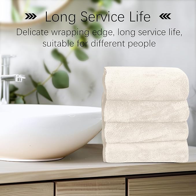 Cosy Family 6 Pack Ultra Soft Microfiber Absorbent Hand Towel, Silk Hemming Towels for Bathroom - Quick Drying - Perfect for Bath, Fitness, Gym, Shower, Hotel, and Spa - 16x28 Inch, Cream