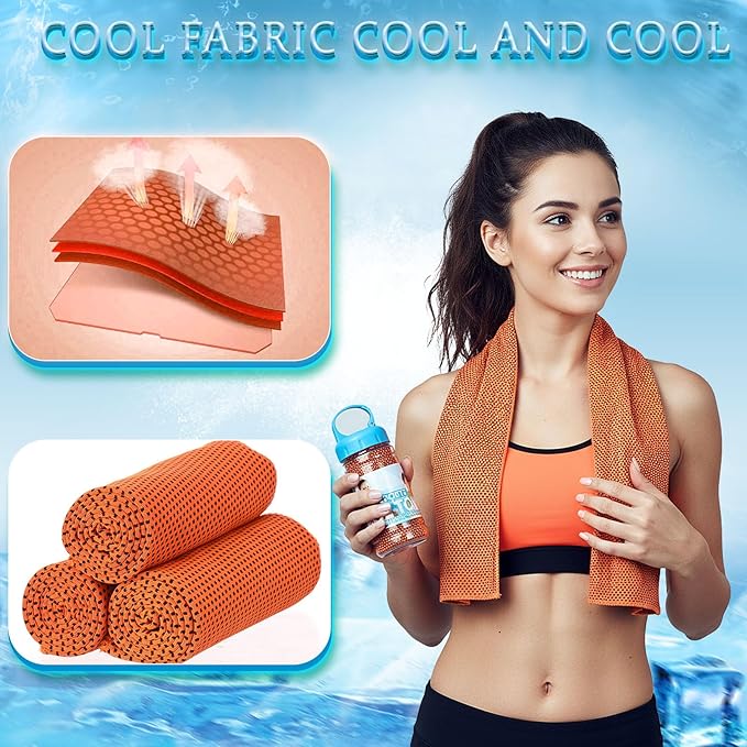 Honoson 10 Pack Cooling Towels Bulk - 47"x12" Soft Breathable Ice Towels for Neck & Face, Portable Chilly Rags Microfiber Sweat Rags for Yoga, Sports, Gym, Workout & Fitness(Orange)