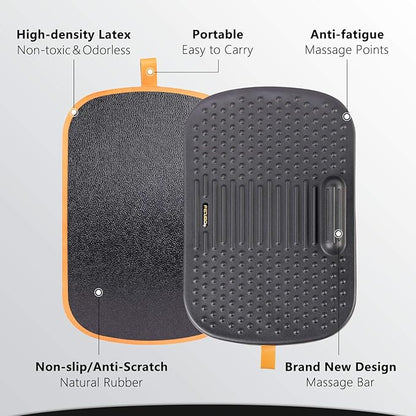FEZIBO Standing Desk Mat with Anti Fatigue Bar, Wooden Wobble Balance Board with Ergonomic Design Comfort Floor Mat