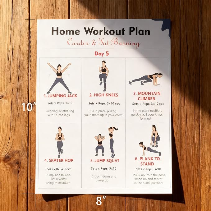 6-Pack Dumbbell Workout Posters for Beginners | Home Fitness Plan with Daily Exercise Routines for Weight Loss & Muscle Tone, Strength & Flexibility | Cycle Through Daily Guided Workouts | 8x10 Inch Charts (Deep Blue)