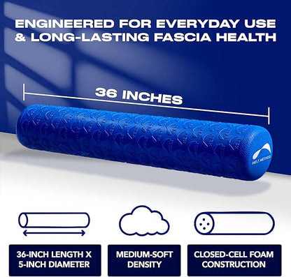 MELT Method 36 Inch Soft Foam Roller for Physical Therapy and Exercise Recovery - FasciaTherapy Technology - Low Density Exercise Foam Roller for Full Body Gentle Compression - Blue