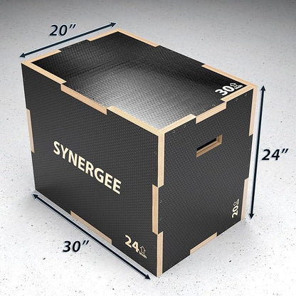 Synergee 3 in 1 Non-Slip Plyometric Box for Jump Training and Conditioning. Wooden Plyo and Soft Plyo Box All In One Jump Trainer. Sizes 20/18/16, 16/14/12