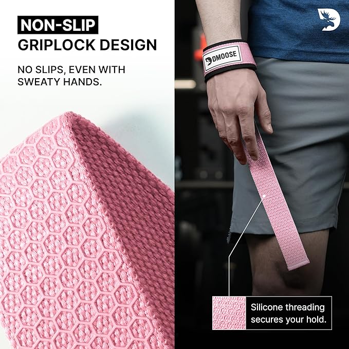 DMoose Fitness Lifting Straps 24" (Pair) - 5mm Padded Durable Wrist Straps for Weightlifting & Powerlifting - Cotton Lifting Strap with Silicone Grip for Men & Women - Deadlift Strap for Gym Workout